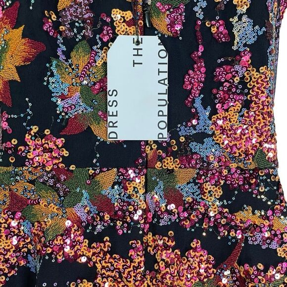 Dress The Population Elisa Embroidered Sequin Dress Medium Papaya Gown Sparkly - Picture 6 of 14